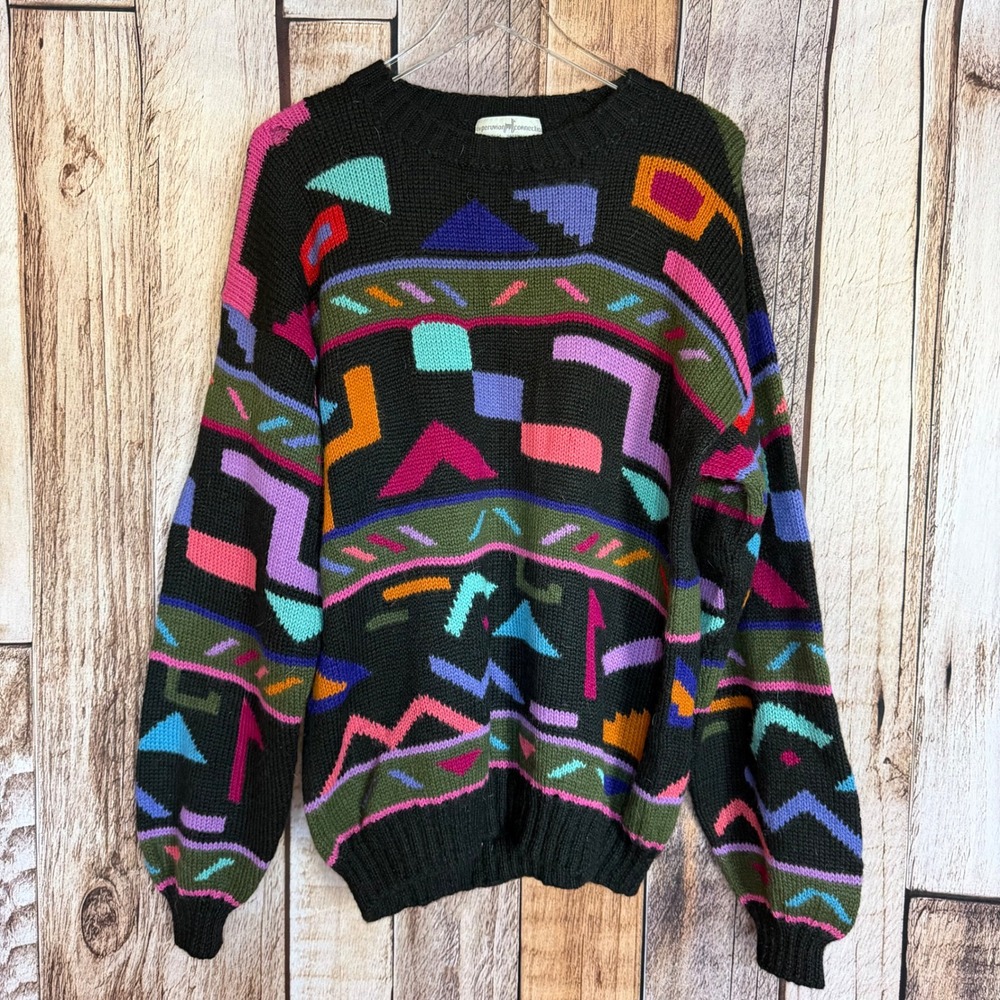 Peruvian Connection Alpaca Geometric Sweater Multicolor Handmade Flaw Large